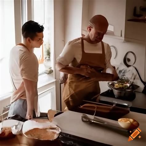 Gay Couple Cooking And Sharing Intimate Moments