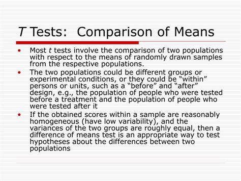 Ppt T Tests Comparison Of Means Powerpoint Presentation Free