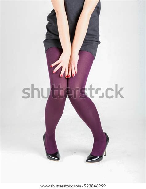 Womans Legs Wearing Pantyhose High Heels Foto Stok Shutterstock