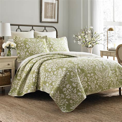Laura Ashley Rowland 2 Piece Green Floral Cotton Twin Quilt Set 174629