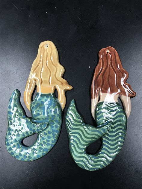 Handmade Porcelain Ceramic Mermaid Tail Ornament Fine Art Ceramics Art