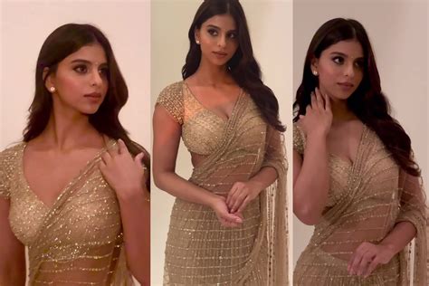 Suhana Khans Golden Net Saree With Backless Blouse Sparks Like The Festival Of Diwali