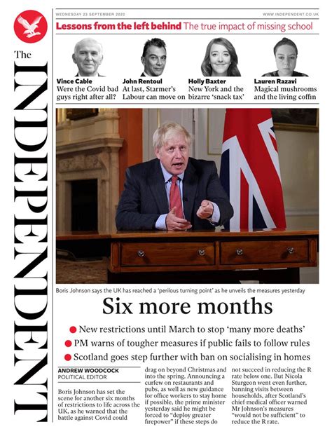 Independent Front Page Rd Of September Tomorrow S Papers Today