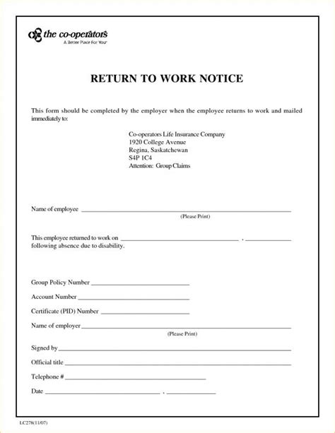 Return To Work Doctors Note Template Template Business
