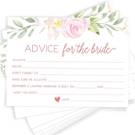 Printed Party Floral Bridal Shower Game Advice Cards Set Of 50 Wp