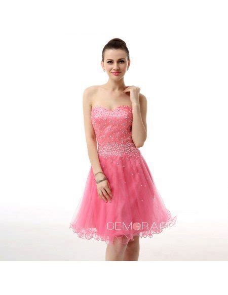 A Line Sweetheart Short Tulle Prom Dress With Beading Yh0012 109