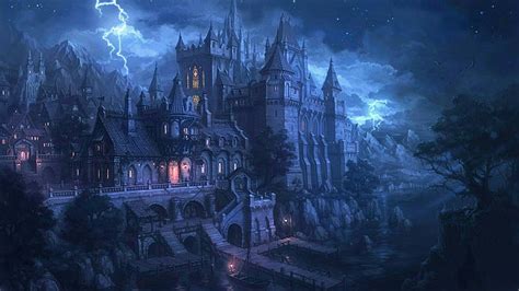 Hd Wallpaper Fantasy Castle Sky Night Lightning Tail Darkness