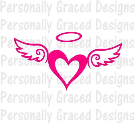 Svg Dxf Eps Cut File Angel Wings Heart With Halo Silhouette Etsy