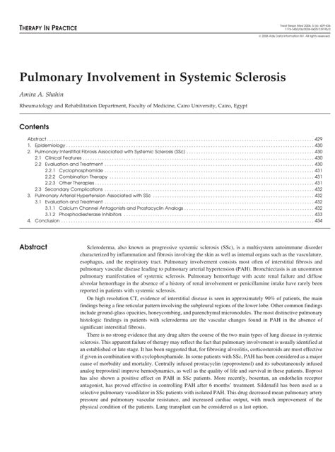 Pdf Pulmonary Involvement In Systemic Sclerosis