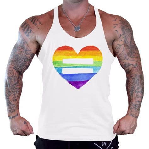 Men S Rainbow Heart Equality Workout Stringer Tank Top LGBT Gym Gay