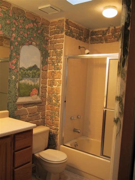 Bathroom With Faux Painted Stone Walls Bathroom Ideas