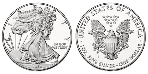 1989 S American Silver Eagle Bullion Coin Proof Type 1 Reverse Of