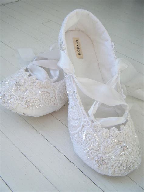 Bridal Shoes Flats Wedding Ballet Shoes White Crystal Ballet Flats Lace Custom Made By