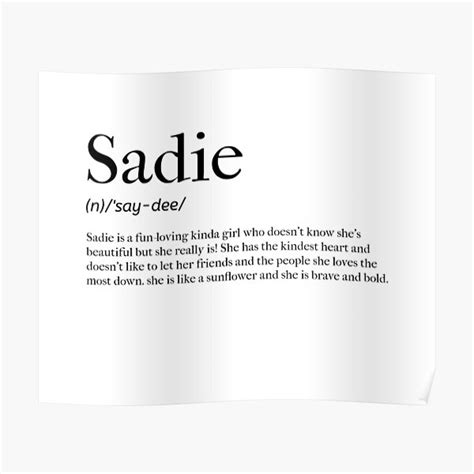 Sadie Definition Poster For Sale By Tastifydesigns Redbubble