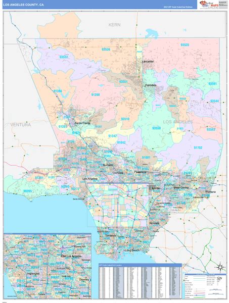 Los Angeles County Ca Wall Map Color Cast Style By Marketmaps Mapsales
