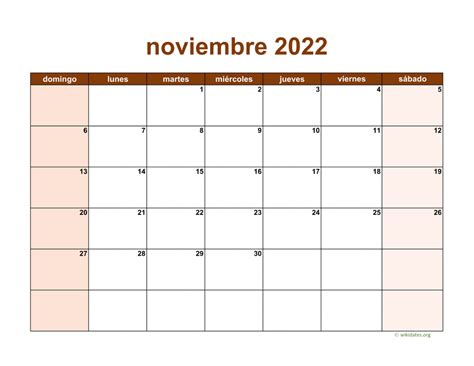 Calendario Noviembre 2022 De México