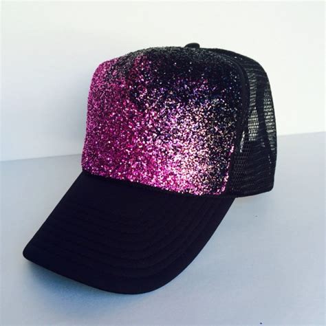 Gitter Trucker Hat Pink Black Ombre Baseball Cap Sparkly Snapback
