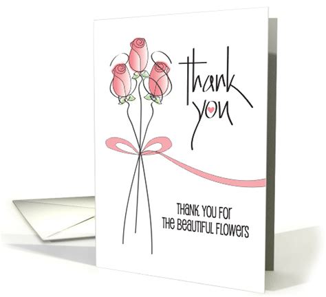 Thank You For Your Beautiful Flowers Calligraphy With Pink Rose Card