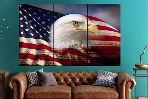 Us Flag With Eagle Wall Art Large Canvas Panelsus Flag Wall Artus