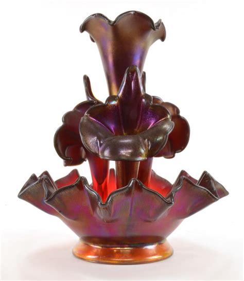 Sold At Auction Fenton Art Glass Ruby Red Iridescent Stretch Art Glass Epergne