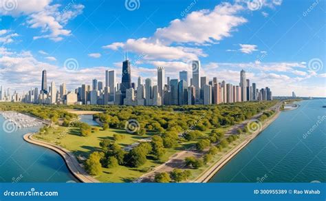Aerial Drone View of the Skyline, Lake Michigan and Downtown Chicago