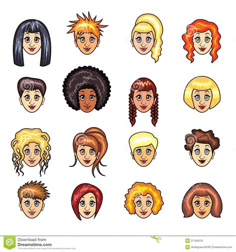 Cartoon Girls Hairstyles Vector Set Royalty Free Stock Images - Image