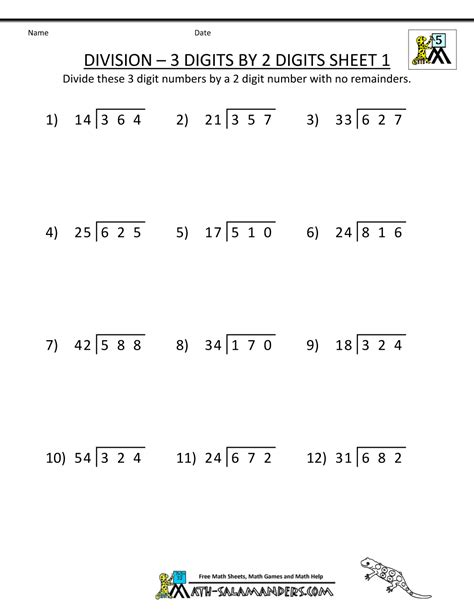 5th Grade Math Long Division Whole Numbers Worksheets