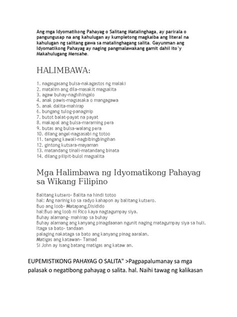Idyomatikong Pahayag Philippin News Collections
