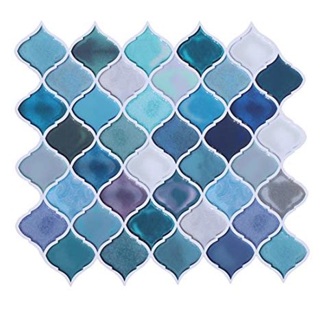 Hue Decoration 6 Sheet Teal Arabesque Peel And Stick Tile Peel And