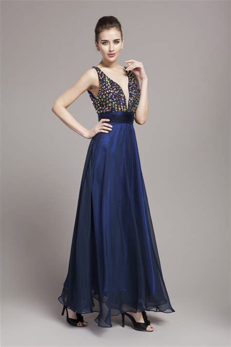 Sexy V Neck Floor Length Chiffon Prom Dress Womens Party Gown Evening