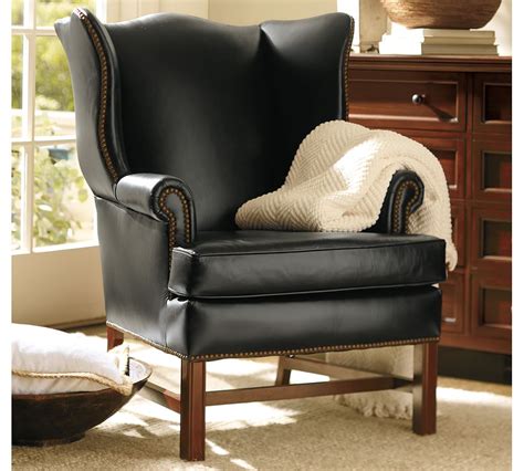 Genuine leather that we have for sale online at wayfair. Thatcher Leather Wingback Chair - Black| Pottery Barn