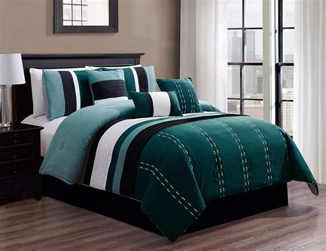 Hgmart Patchwork Microfiber Comforter Sets King Teal Green 7 Pieces