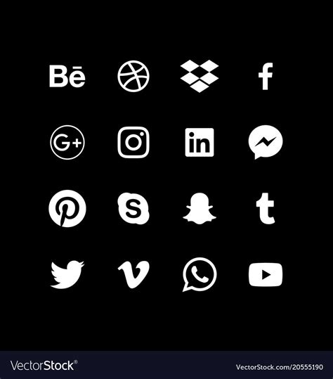 White Social Media In Icons Alphabetical Order Vector Image