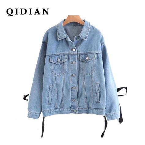 Qi Dian 2018 Spring Women Denim Jackets Western Style Loose Wild Washed Denim Jacket With A Back