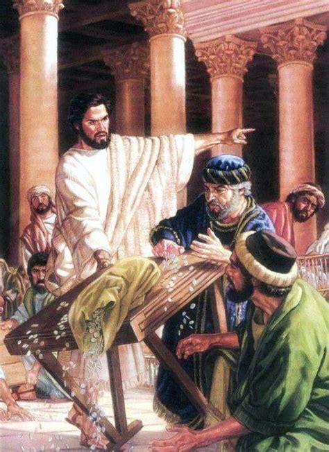 The cleansing of the temple narrative tells of jesus expelling the merchants and the money changers from the temple, and occurs in all four canonical gospels of the new testament. Jesus is depicted in the Bible as manly, courageous, intelligent, humble, and never one to water ...