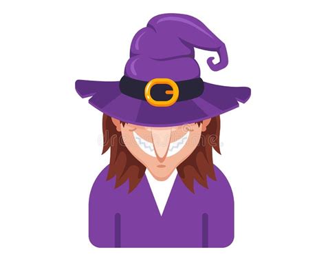 Scary Witch In Purple Robe And Magic Hat Stock Vector Illustration