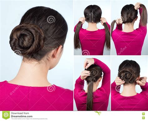 Hairstyle Twisted Bun Tutorial Stock Image Image Of Young Studio