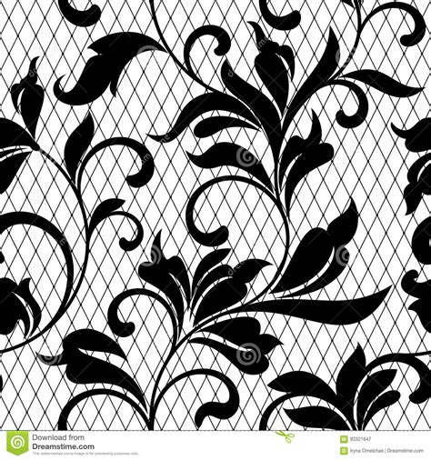 Lace Black Seamless Pattern With Flowers On White Backgroundlace Floral