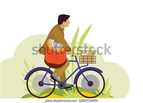 Illustration Indian Postman Delivering By Cycle Stock Vector Royalty