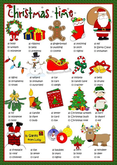 A series of free worksheets for students on the christmas season. Christmas time - multiple choice - Interactive worksheet