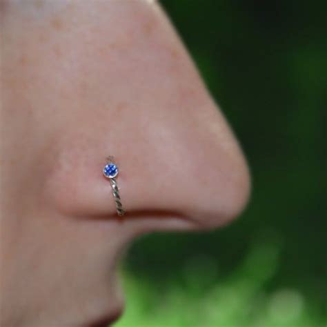 Silver Nose Ring Hoop Nose Stud Mm Sapphire Tragus Etsy Nose Rings
