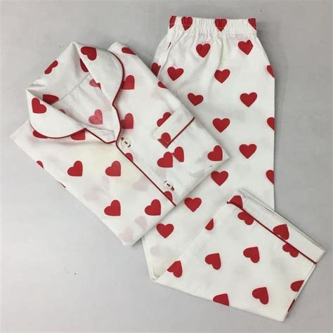 Women Pajama Set Red Hearts Love Luxury Nightwear Pjs Etsy Pijama Para Mulher Conjuntos De