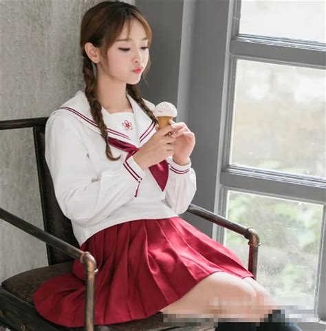 2017new Jk Japanese School Uniforms For Girls Red White Sailor Uniform