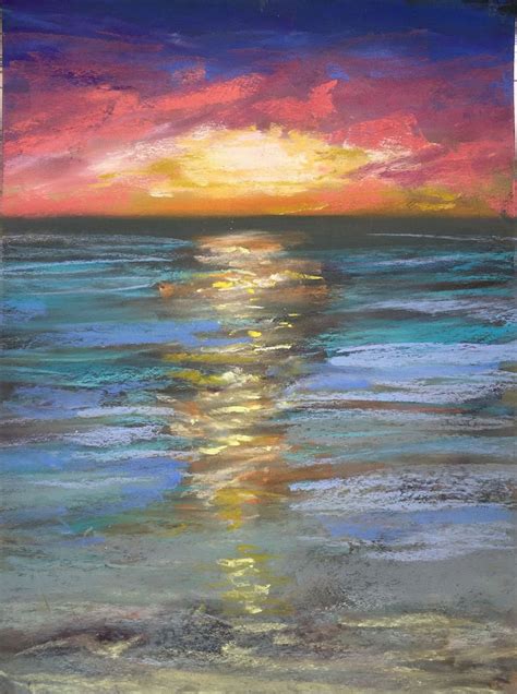 Stunning Original Pastel Painting Of Beautiful Sunsets Seascape