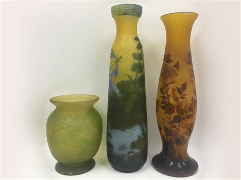 Lot 2 Reproduction Tall Galle Vases And 1 Other