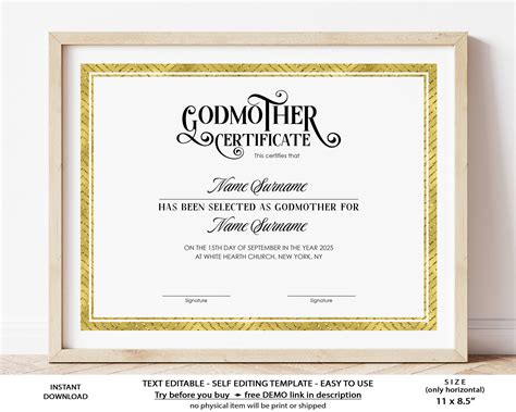 Editable Godmother Godfather Godparents Certificate Template Etsy
