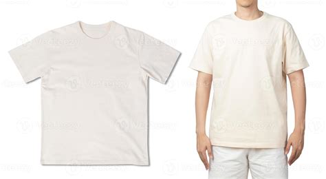 Beige T Shirt Mockup Isolated On White Background With Clipping Path