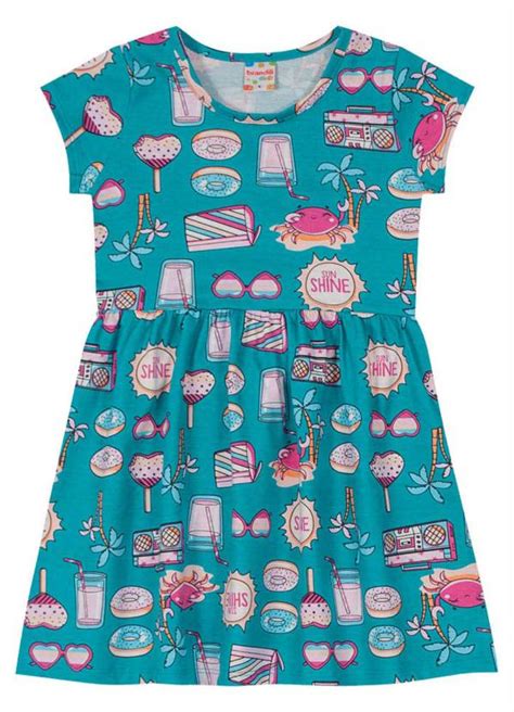 Vestido Infantil Menina Em Malha Azul Brandili