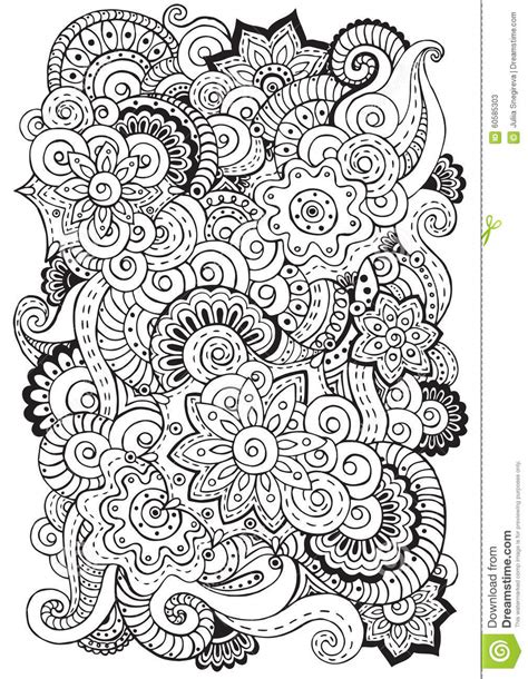 Doodle Background In Vector With Flowers Paisley Black