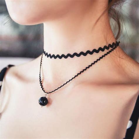 hot summer collares women layered necklace double chain wtih beads vintage tattoo choker